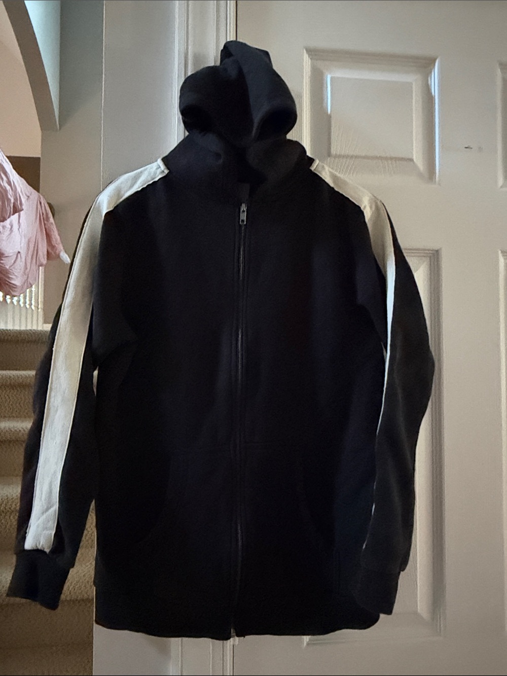 ZARA UNISEX Zip-Up Hoodie with BLACK with WHITE Shoulder Stripes